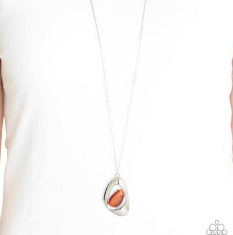 Asymmetrical Bliss Paparazzi Silver Orange Minimalist Pendant Necklace